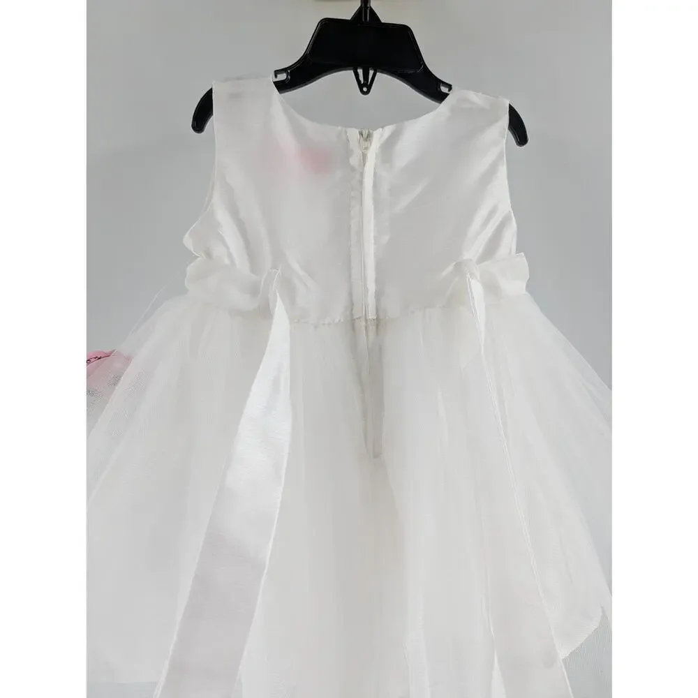 Popatu White Rosette Tulle Dress Flower Girl Fancy Size 18 Months - Picture 7 of 12